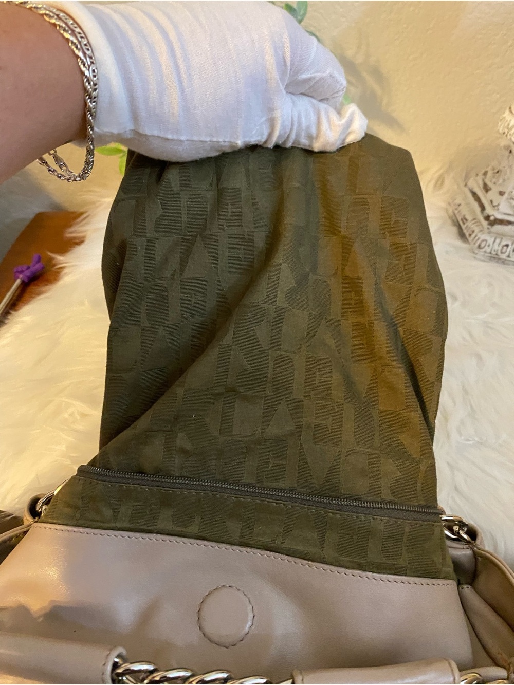 Furla Taupe Soft Leather Shoulder Hobo Bag w/ Chain Detail - Picture 12 of 14